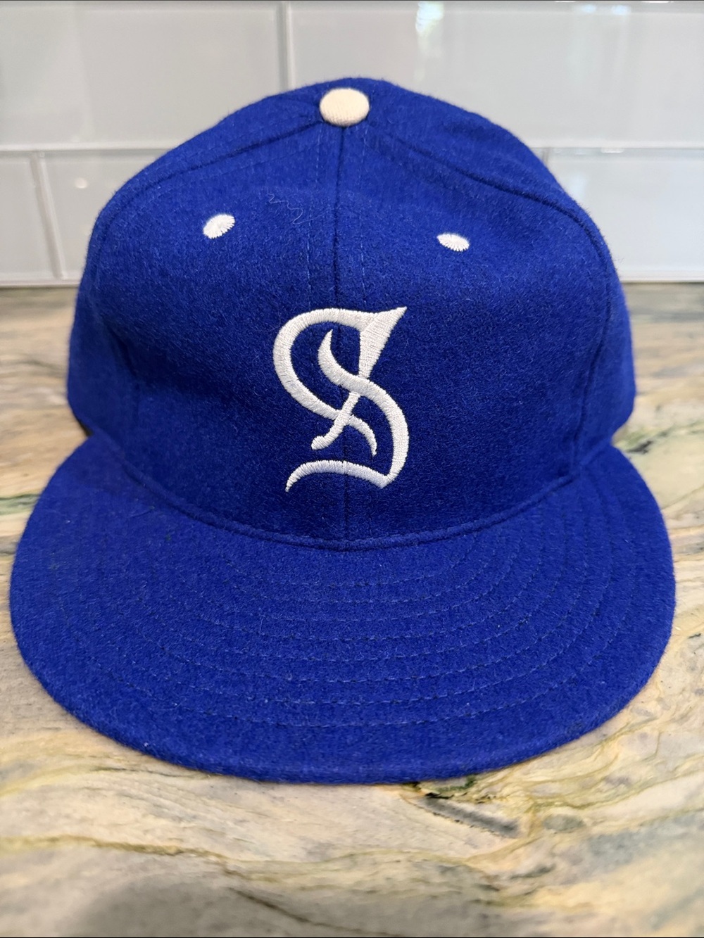Ebbets Field Flannels Royal Blue Wool Cap with White 'S' Logo